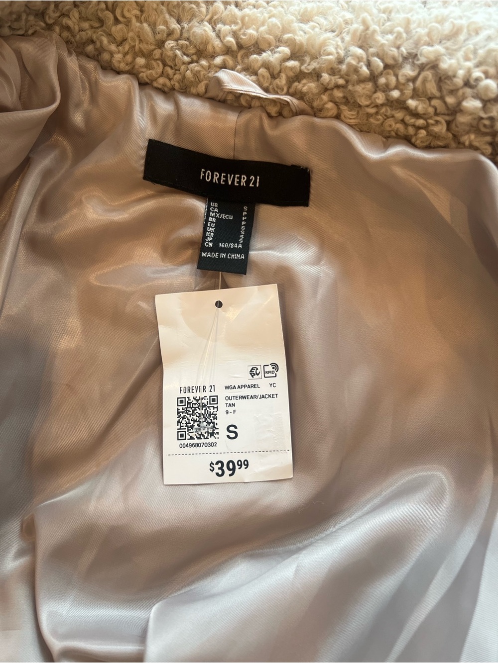 New Forever 21 Cream Teddy Sherpa Zip Jacket View 5